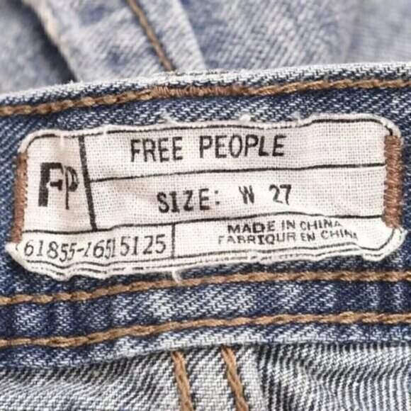 Free People  Jean Shorts Button Fly Distressed Blue Cutoffs Size 27 - Picture 5 of 8